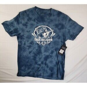 True Religion Mens Size XL Bluestone Tie Dye Buddha Foil Crew Neck Tee Shirt NWT